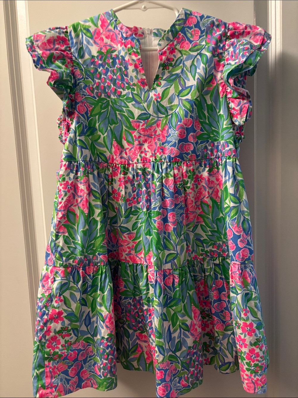 Girls' Floral Tiered Dress in Pink, Blue & Green - Lilly Pulitzer size 7